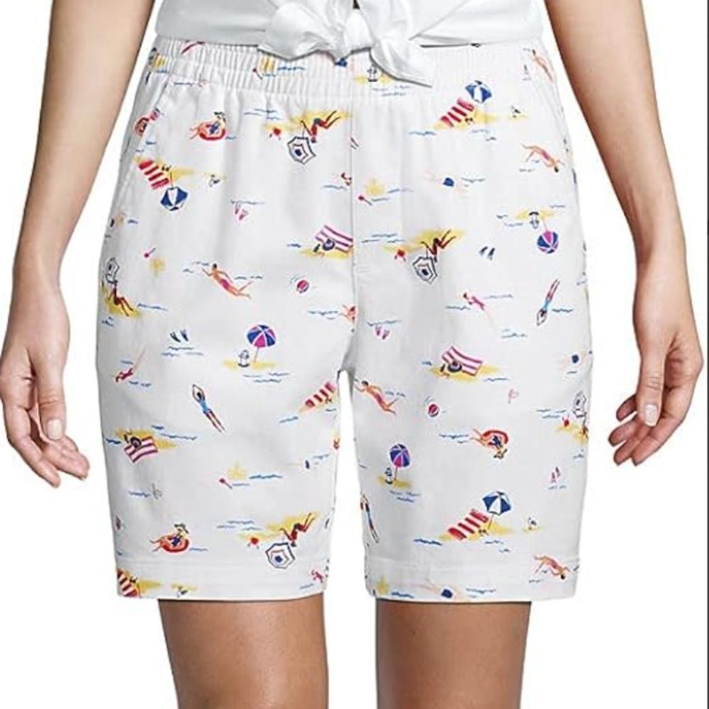 Lands' End Women's Pull On Knockabout Chino Shorts with Elastic Waistband Beach
